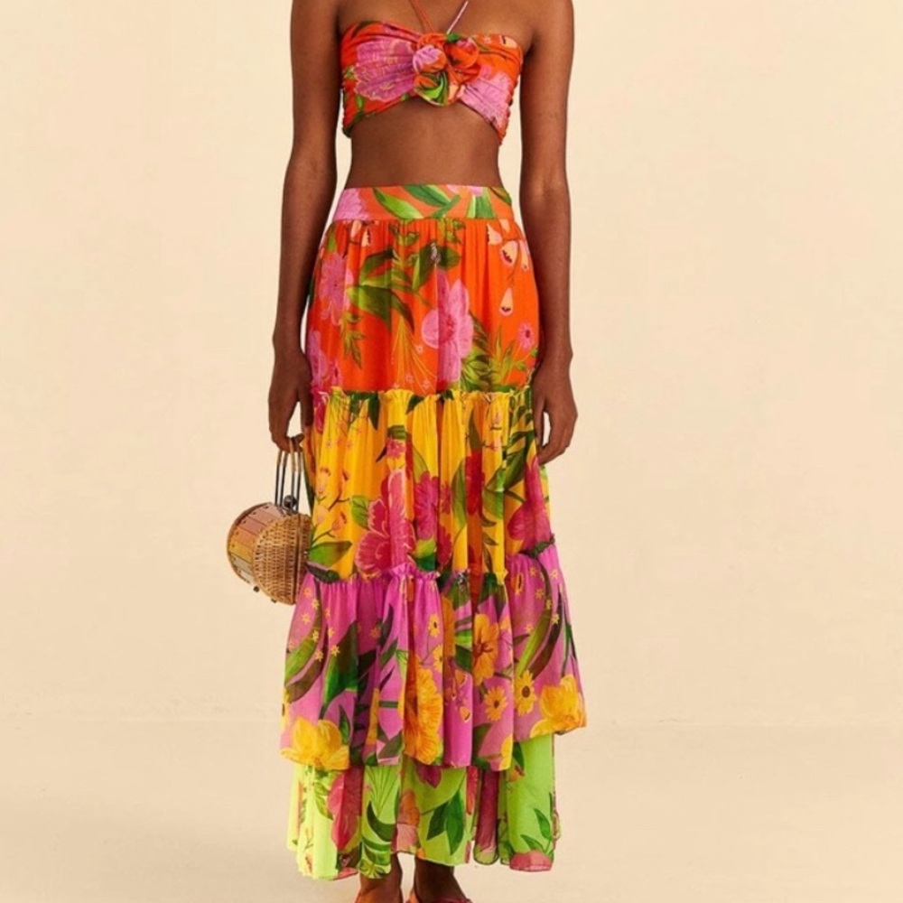 Farm Rio romantic garden maxi skirt